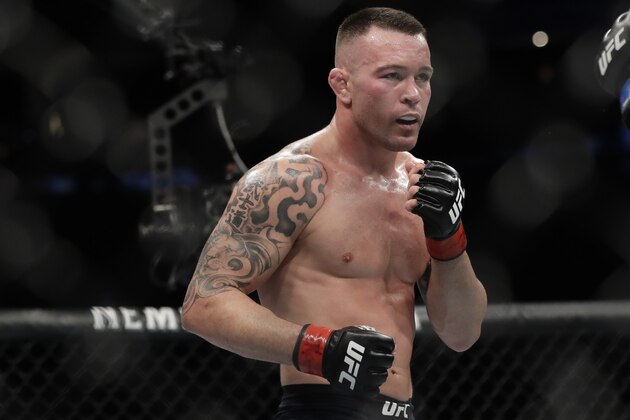 Colby Covington during the first round of a welterweight mixed martial arts bout against Robbie Lawler at UFC Fight Night Saturday, Aug. 3, 2019, in Newark, N.J. Covington won the bout. (AP Photo/Frank Franklin II)