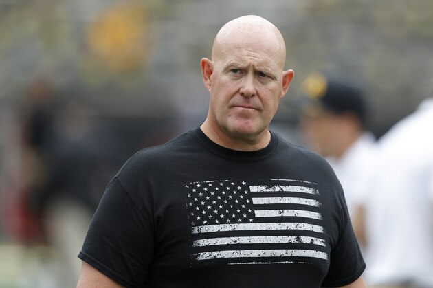 Iowa strength and conditioning coach Chris Doyle walks on the field before an NCAA college football game between Iowa and Northern Illinois, Saturday, Sept. 1, 2018, in Iowa City, Iowa. (AP Photo/Charlie Neibergall)