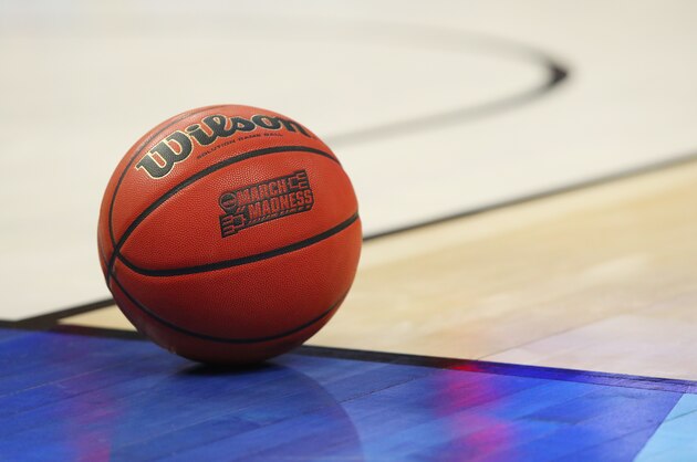 A closeup view of an official game ball with the March Madness logo during a second-round men's college basketball game between Villanova and Wisconsin in the NCAA Tournament, Saturday, March 18, 2017, in Buffalo, N.Y. (AP Photo/Bill Wippert)