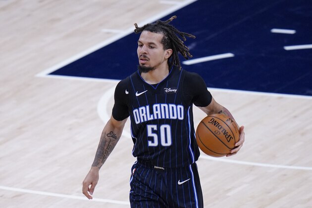 Orlando Magic guard Cole Anthony (50) in action as the Orlando Magic played the Indiana Pacers during the first half of an NBA basketball game in Indianapolis, Friday, Jan. 22, 2021. (AP Photo/AJ Mast)