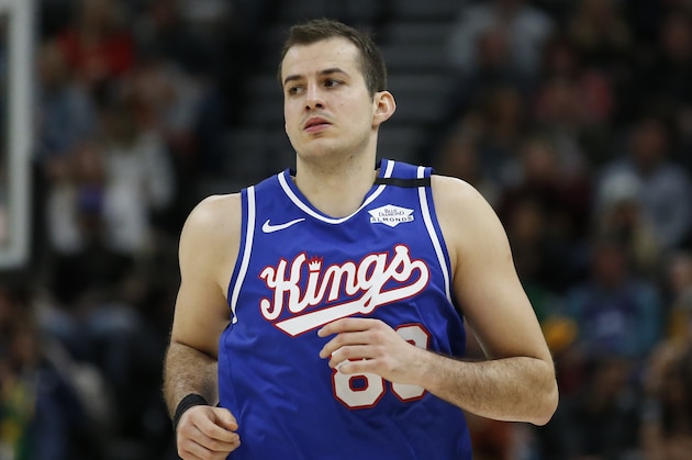 Sacramento Kings forward Nemanja Bjelica (88) runs up court in the first half during an NBA basketball game against the Utah Jazz Saturday, Jan. 18, 2020, in Salt Lake City. (AP Photo/Rick Bowmer)