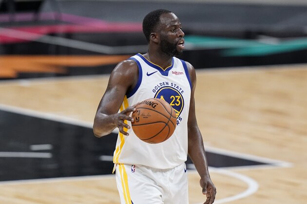 Golden State Warriors forward Draymond Green (23) during the second half of an NBA basketball game against the San Antonio Spurs in San Antonio, Tuesday, Feb. 9, 2021. (AP Photo/Eric Gay)