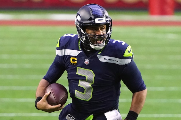Seattle Seahawks quarterback Russell Wilson (3) during an NFL football game against the San Francisco 49ers, Sunday, Jan. 3, 2021, in Glendale, Ariz. (AP Photo/Rick Scuteri)