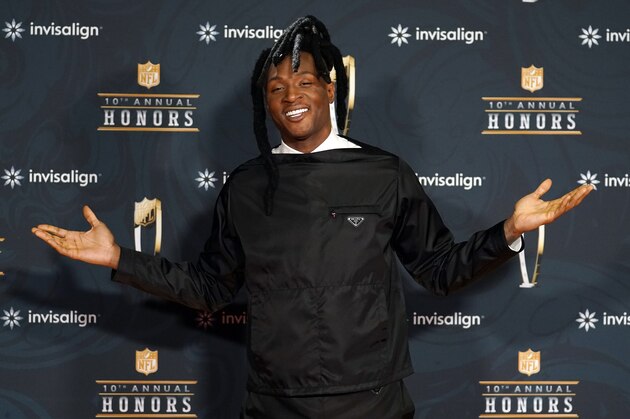 Arizona Cardinals wide receiver DeAndre Hopkins poses for photos on the red carpet during the NFL Honors football awards show Wednesday, Feb. 3, 2021, in Los Angeles. (AP Photo/Marcio Jose Sanchez)