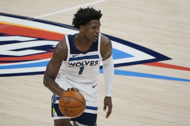 Minnesota Timberwolves guard Anthony Edwards during an NBA basketball game against the Oklahoma City Thunder, Saturday Feb. 6, 2021, in Oklahoma City. (AP Photo/Sue Ogrocki)