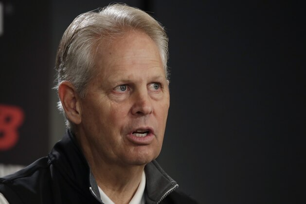 Boston Celtics basketball general manager Danny Ainge speaks during a news conference, Monday, June 24, 2019, in Boston, to introduce the team's 2019 draft players. (AP Photo/Elise Amendola)