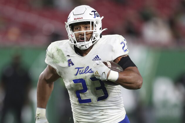 Tulsa Golden Hurricane linebacker Zaven Collins (23) during an NCAA football game on Friday, Oct. 23, 2020 in Tampa, Fla. (AP Photo/Mark LoMoglio)