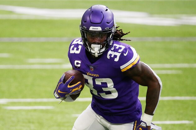 Minnesota Vikings running back Dalvin Cook carries the ball up field during an NFL football game against the Carolina Panthers, Sunday, Nov. 29, 2020, in Minneapolis. (AP Photo/Bruce Kluckhohn)