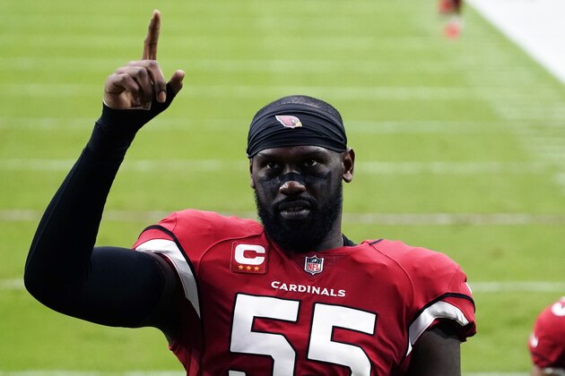 Arizona Cardinals linebacker Chandler Jones (55) during an NFL football game against the Washington Football Team, Sunday, Sept. 20, 2020, in Glendale, Ariz. (AP Photo/Rick Scuteri)
