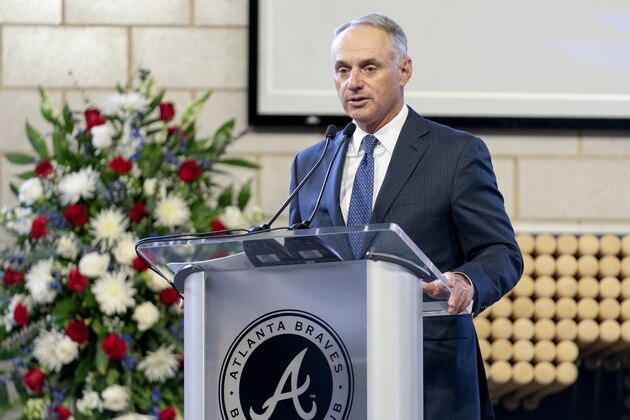 Major League Baseball Commissioner Rob Manfred speaks during Major League Baseball Commissioner Rob Manfred speaks during