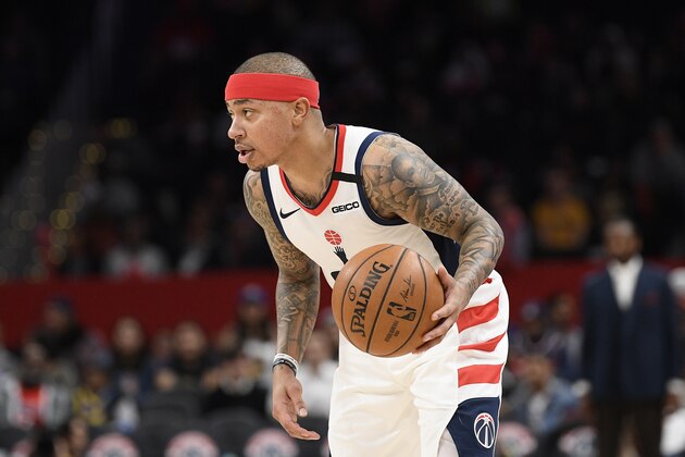 Washington Wizards guard Isaiah Thomas (4) dribbles the ball during the second half of an NBA basketball game against the Golden State Warriors, Monday, Feb. 3, 2020, in Washington. The Warriors won 125-117. (AP Photo/Nick Wass)