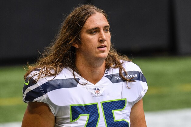 Seattle Seahawks offensive tackle Chad Wheeler (75) before an NFL football game against the Atlanta Falcons, Sunday, Sept. 13, 2020, in Atlanta. The Seattle Seahawks won 38-25. (AP Photo/Danny Karnik)