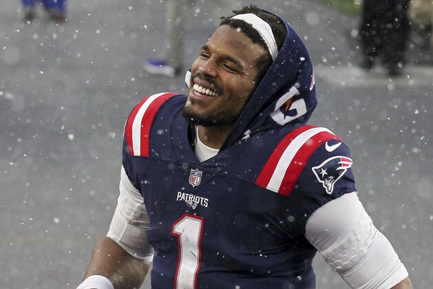 New England Patriots quarterback Cam Newton (1) following an NFL football game against the New York Jets, Sunday, Jan. 3, 2021, in Foxborough, Mass. (AP Photo/Stew Milne)