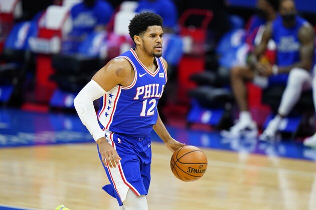 Philadelphia 76ers' Tobias Harris plays during an NBA basketball game against the Chicago Bulls, Friday, Feb. 19, 2021, in Philadelphia. (AP Photo/Matt Slocum) Philadelphia 76ers' Tobias Harris plays during an NBA basketball game against the Chicago Bulls, Friday, Feb. 19, 2021, in Philadelphia. (AP Photo/Matt Slocum)