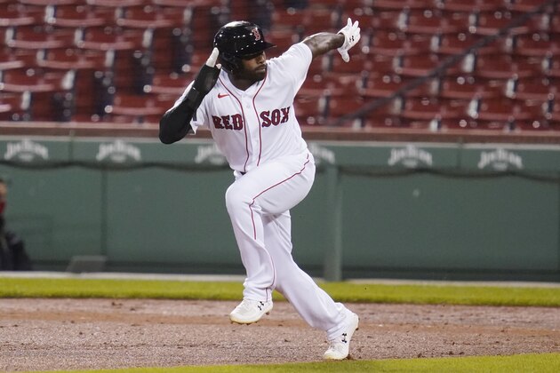 Boston Red Sox's Jackie Bradley Jr. runs during a baseball game Monday Aug. 31, 2020, in Boston. (AP Photo/Charles Krupa)