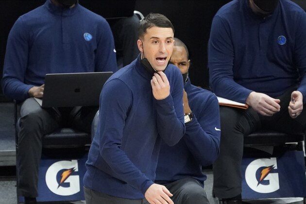 Minnesota Timberwolves coach Ryan Saunders shouts instructions during the second half of the team's NBA basketball game against the Los Angeles Clippers, Wednesday, Feb. 10, 2021, in Minneapolis. (AP Photo/Jim Mone) Minnesota Timberwolves coach Ryan Saunders shouts instructions during the second half of the team's NBA basketball game against the Los Angeles Clippers, Wednesday, Feb. 10, 2021, in Minneapolis. (AP Photo/Jim Mone)