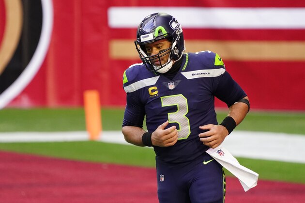 Seattle Seahawks quarterback Russell Wilson (3) during an NFL football game against the San Francisco 49ers, Sunday, Jan. 3, 2021, in Glendale, Ariz. (AP Photo/Rick Scuteri)