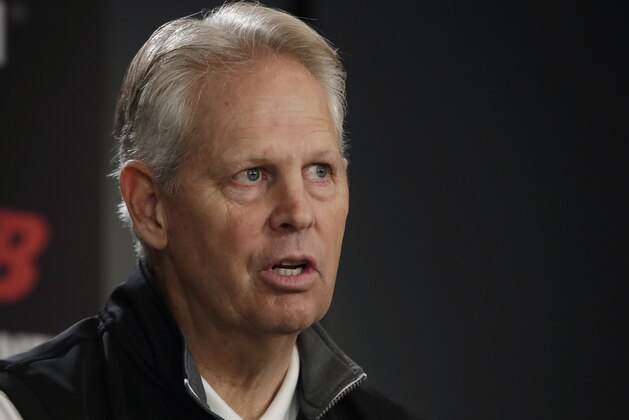 Boston Celtics basketball general manager Danny Ainge speaks during a news conference, Monday, June 24, 2019, in Boston, to introduce the team's 2019 draft players. (AP Photo/Elise Amendola)