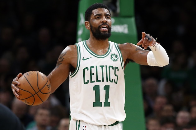 Boston Celtics' Kyrie Irving during the second quarter of an NBA basketball game against the Indiana Pacers Friday, March 29, 2019, in Boston. (AP Photo/Winslow Townson)