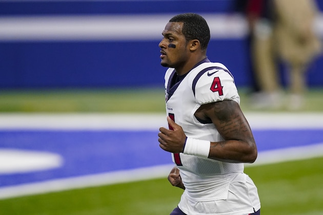 Houston Texans quarterback Deshaun Watson (4) runs off the field before an NFL football game against the Indianapolis Colts in Indianapolis, Sunday, Dec. 20, 2020. (AP Photo/Darron Cummings)