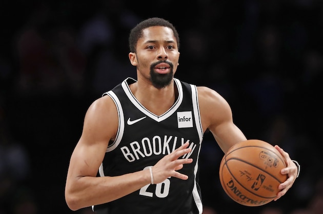 Brooklyn Nets guard Spencer Dinwiddie (26) during the first quarter of an NBA basketball game Wednesday, March 4, 2020, in New York. (AP Photo/Kathy Willens)