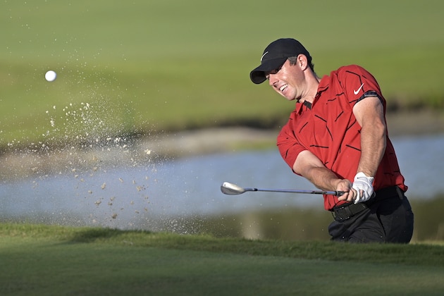 Rory McIlroy, of Northern Ireland, chips onto the 17th green during the final round of the Workday Championship golf tournament Sunday, Feb. 28, 2021, in Bradenton, Fla. (AP Photo/Phelan M. Ebenhack)