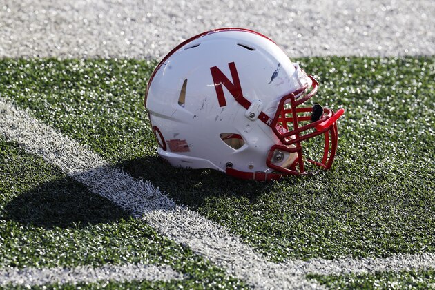 A Nebraska helmet is seen on the field during the second half an NCAA college football game against Minnesota, Saturday, Oct. 17, 2015, in Minneapolis. (AP Photo/Ann Heisenfelt)