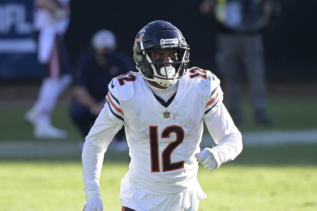 Chicago Bears wide receiver Allen Robinson II (12) runs a play during the second half of an NFL football game against the Jacksonville Jaguars, Sunday, Dec. 27, 2020, in Jacksonville, Fla. (AP Photo/Phelan M. Ebenhack)