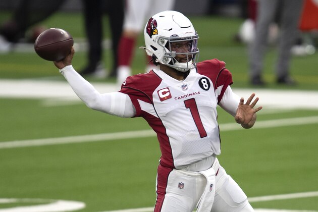 Arizona Cardinals quarterback Kyler Murray (1) during an NFL football game against the Los Angeles Rams Sunday, Jan. 3, 2021, in Inglewood, Calif. (AP Photo/Kyusung Gong)