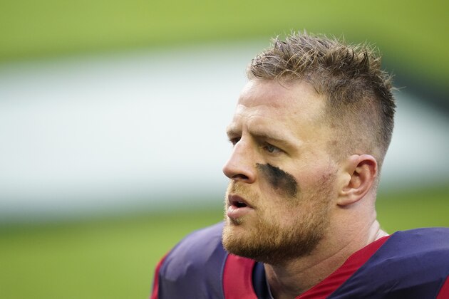 Houston Texans defensive end J.J. Watt (99) is seen during pregame warmups before an NFL football game against the Tennessee Titans, Sunday, Jan. 3, 2021, in Houston. (AP Photo/Matt Patterson)