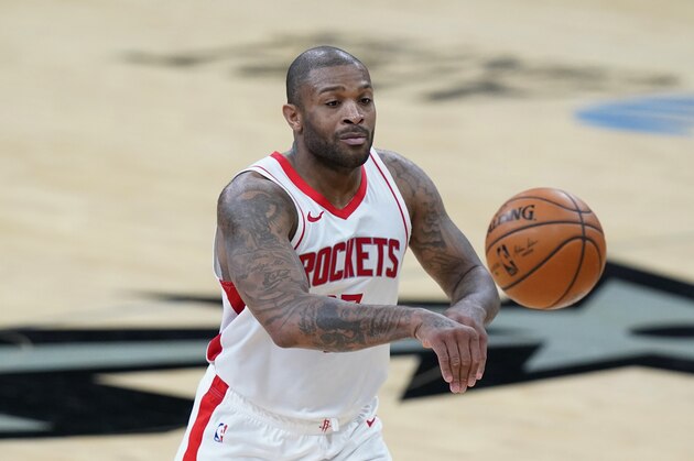 Houston Rockets forward P.J. Tucker (17) during the first half of an NBA basketball game against the San Antonio Spurs in San Antonio, Thursday, Jan. 14, 2021. (AP Photo/Eric Gay)