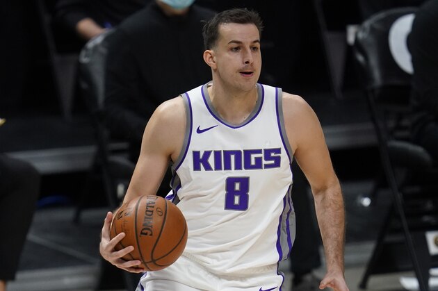 Sacramento Kings forward Nemanja Bjelica (8) in the second half of an NBA basketball game Wednesday, Dec. 23, 2020, in Denver. (AP Photo/David Zalubowski)