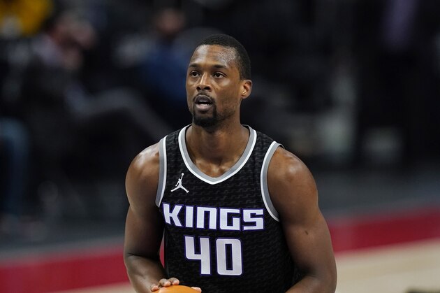 Sacramento Kings forward Harrison Barnes plays during the first half of an NBA basketball game, Friday, Feb. 26, 2021, in Detroit. (AP Photo/Carlos Osorio)