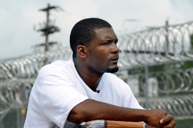 Daniel Green, 35, serving a life sentence for the July 1993 death of former NBA basketball star Michael Jordan's father James Jordan, listens to questions during an interview at  the Harnett County Correctional Institute in Lillington, N.C., Friday, Aug. 20, 2010.  Green's case is one of 190 cases flagged for further review in a report on North Carolina State Bureau of Investigations crime lab practices. (AP Photo/Sara D. Davis)
