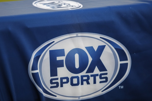 A detail view of a Fox Sports logo is seen on a broadcast TV camera during the first half of an NFL football game between the Chicago Bears and New Orleans Saints, Sunday, Nov. 1, 2020, in Chicago. (AP Photo/Kamil Krzaczynski)