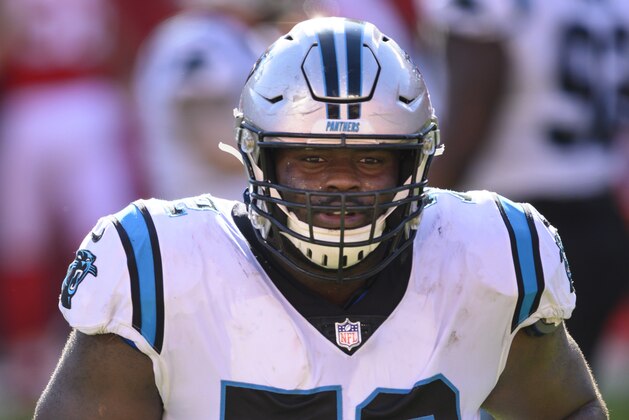 Carolina Panthers offensive tackle Taylor Moton (72) during the second half of an NFL football game against the Kansas City Chiefs, Sunday, Nov. 8, 2020, in Kansas City, Mo. (AP Photo/Reed Hoffmann)
