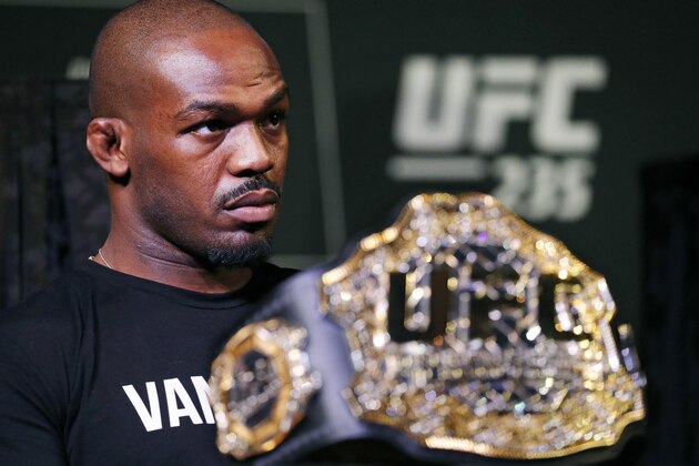 Jon Jones attends a news conference for the UFC 235 mixed martial arts event, Thursday, Jan. 31, 2019, in Las Vegas. Jones is scheduled to fight Anthony Smith on March 2 in Las Vegas. (AP Photo/John Locher)