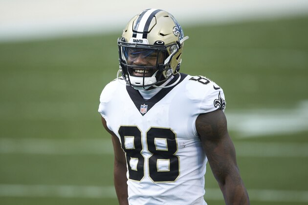 New Orleans Saints running back Ty Montgomery (88) during an NFL football game against the Carolina Panthers, Sunday, Jan. 3, 2021, in Charlotte, N.C. (AP Photo/Brian Westerholt)