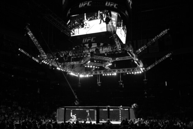 An overall, general view of the Octagon at the Prudential Center at UFC 159 in Newark, NJ, Saturday, April 27,2013.   (AP Photo/Gregory Payan)
