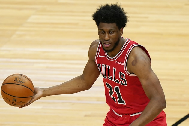 Chicago Bulls forward Thaddeus Young looks to pass against the Portland Trail Blazers during the first half of an NBA basketball game in Chicago, Saturday, Jan. 30, 2021. (AP Photo/Nam Y. Huh)