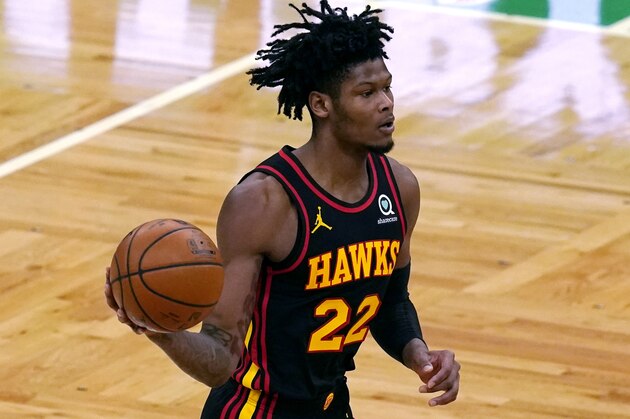 Atlanta Hawks guard Cam Reddish (22) during the first half on an NBA basketball game, Wednesday, Feb. 17, 2021, in Boston. (AP Photo/Charles Krupa)