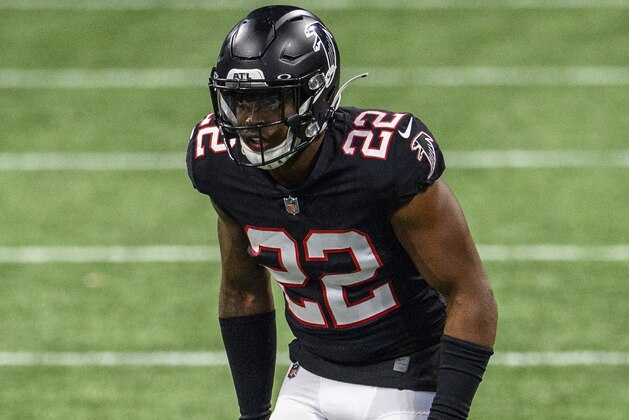Atlanta Falcons strong safety Keanu Neal (22) lines up during the second half of an NFL football game against the New Orleans Saints, Sunday, Dec. 6, 2020, in Atlanta. The New Orleans Saints won 21-16. (AP Photo/Danny Karnik)