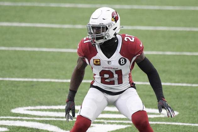 Arizona Cardinals cornerback Patrick Peterson (21) during the second half of an NFL football game against the New York Giants, Sunday, Dec. 13, 2020, in East Rutherford, N.J. (AP Photo/Bill Kostroun)