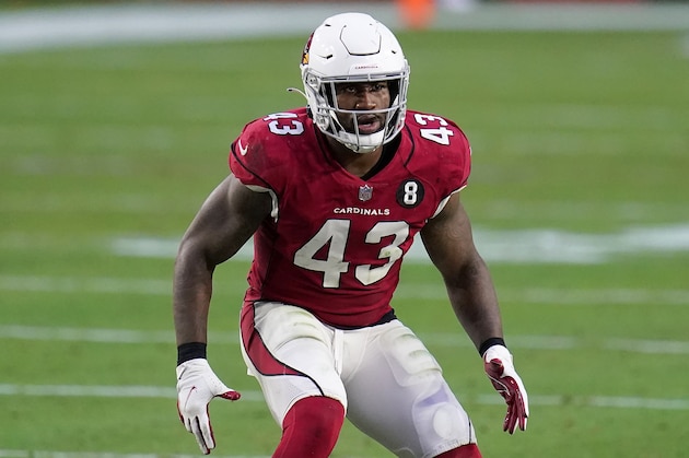 Arizona Cardinals outside linebacker Haason Reddick (43) against the Philadelphia Eagles during the second half of an NFL football game, Sunday, Dec. 20, 2020, in Glendale, Ariz. (AP Photo/Ross D. Franklin)