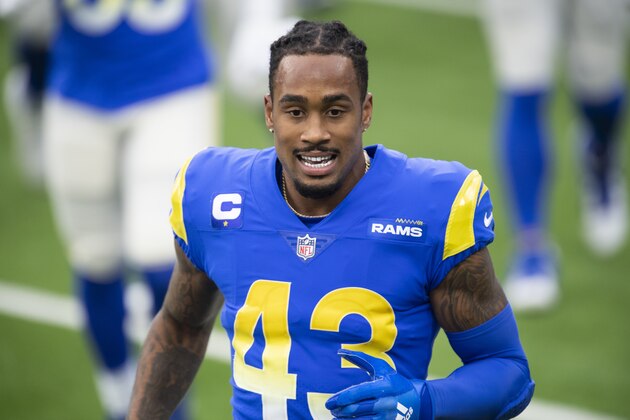 Los Angeles Rams safety John Johnson III (43) during an NFL football game against the Arizona Cardinals Sunday, Jan. 3, 2021, in Inglewood, Calif. (AP Photo/Kyusung Gong)
