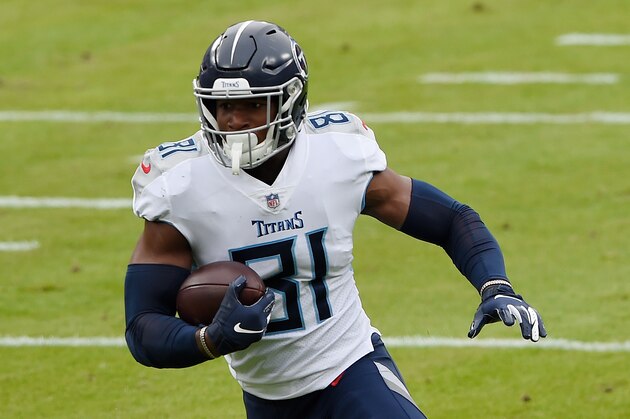 Tennessee Titans tight end Jonnu Smith during the first half of an NFL football game, Sunday, Nov. 22, 2020, in Baltimore. (AP Photo/Gail Burton)