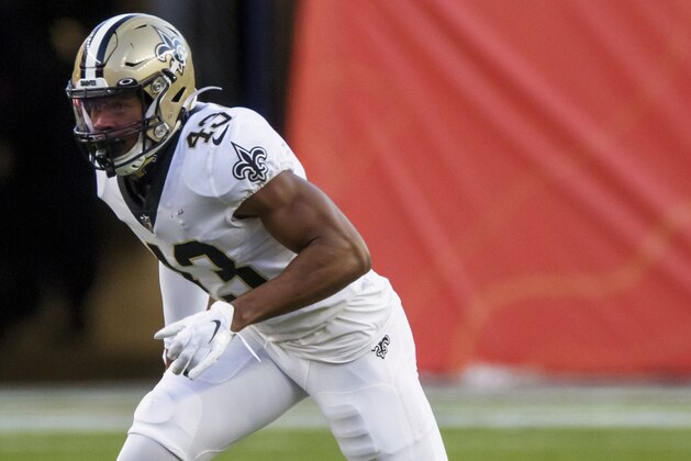 New Orleans Saints safety Marcus Williams (43) defends against the Denver Broncos during the second half of an NFL football game, Sunday, Nov.. 29, 2020, in Denver. The Saints defeated the Broncos 31-3. (AP Photo/Justin Edmonds)