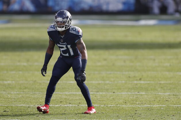 Tennessee Titans cornerback Malcolm Butler (21) plays against the Baltimore Ravens in the second half of an NFL wild-card playoff football game Sunday, Jan. 10, 2021, in Nashville, Tenn. (AP Photo/Wade Payne)