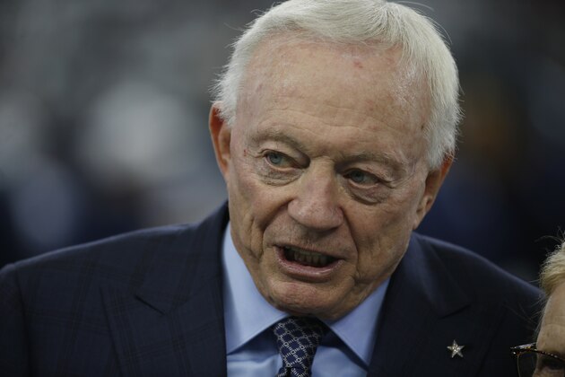 Dallas Cowboys owner Jerry Jones prior to an NFL football game between the Dallas Cowboys and the Washington Redskins in Arlington, Texas, Sunday, Dec. 15, 2019. (AP Photo/Ron Jenkins)