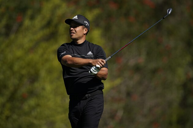 Xander Schauffele tees off on the fourth hole during the second round of the Genesis Invitational golf tournament at Riviera Country Club, Friday, Feb. 19, 2021, in the Pacific Palisades area of Los Angeles. (AP Photo/Ryan Kang)